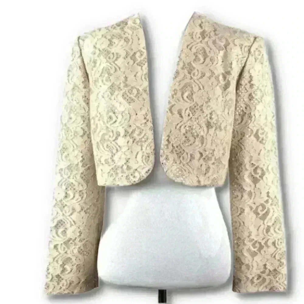 Women’s shrug jacket cream lace sequins evening - Picture 11 of 11